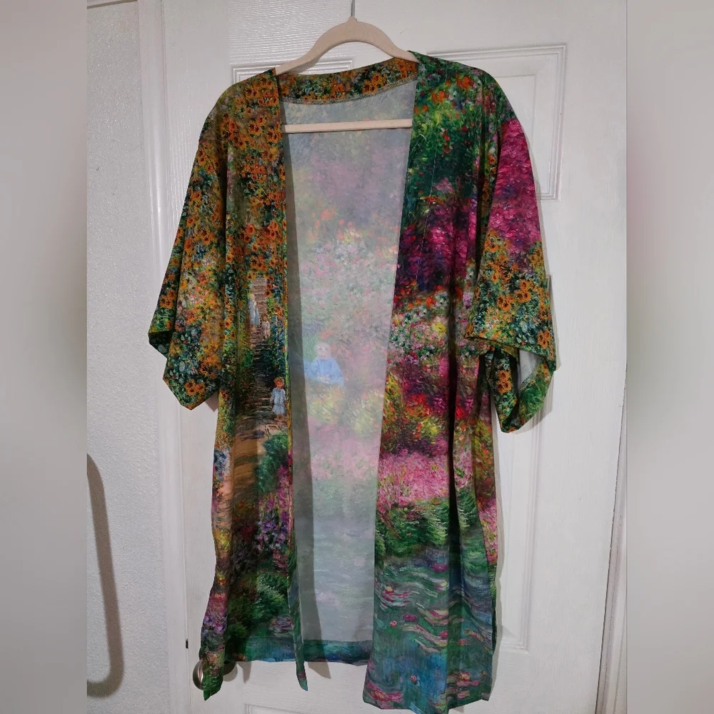 Floral Watercolor Kimono Cardigan - Multicolor Monet - Picture 3 of 8